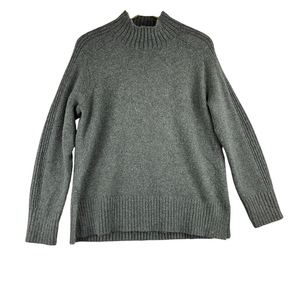 Loft Mock Meck Wool Blend Sweater Womens Large Petite Grey Warm Minumalist Cozy